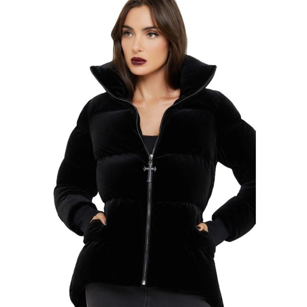 Killstar Deadliest Night Velvet Puffer Coat Black Gothic Cross 3XL